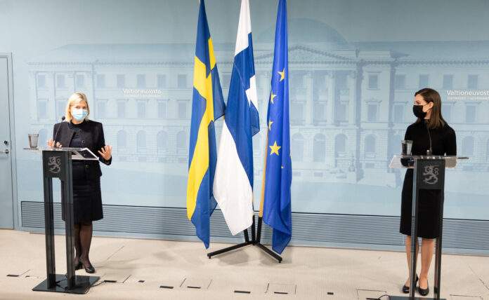 Left, Magdalena Andersson (Prime Minister of Sweden), right, Sanna Marin (Prime Minister of Finland) Left, Magdalena Andersson (Prime Minister of Sweden), right, Sanna Marin (Prime Minister of Finland)